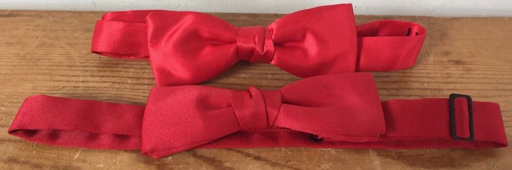 Pair 2 Vtg Bright Red Satin Mens Formal Tuxedo Adjustable Bowtie Bow Ties 4.5"